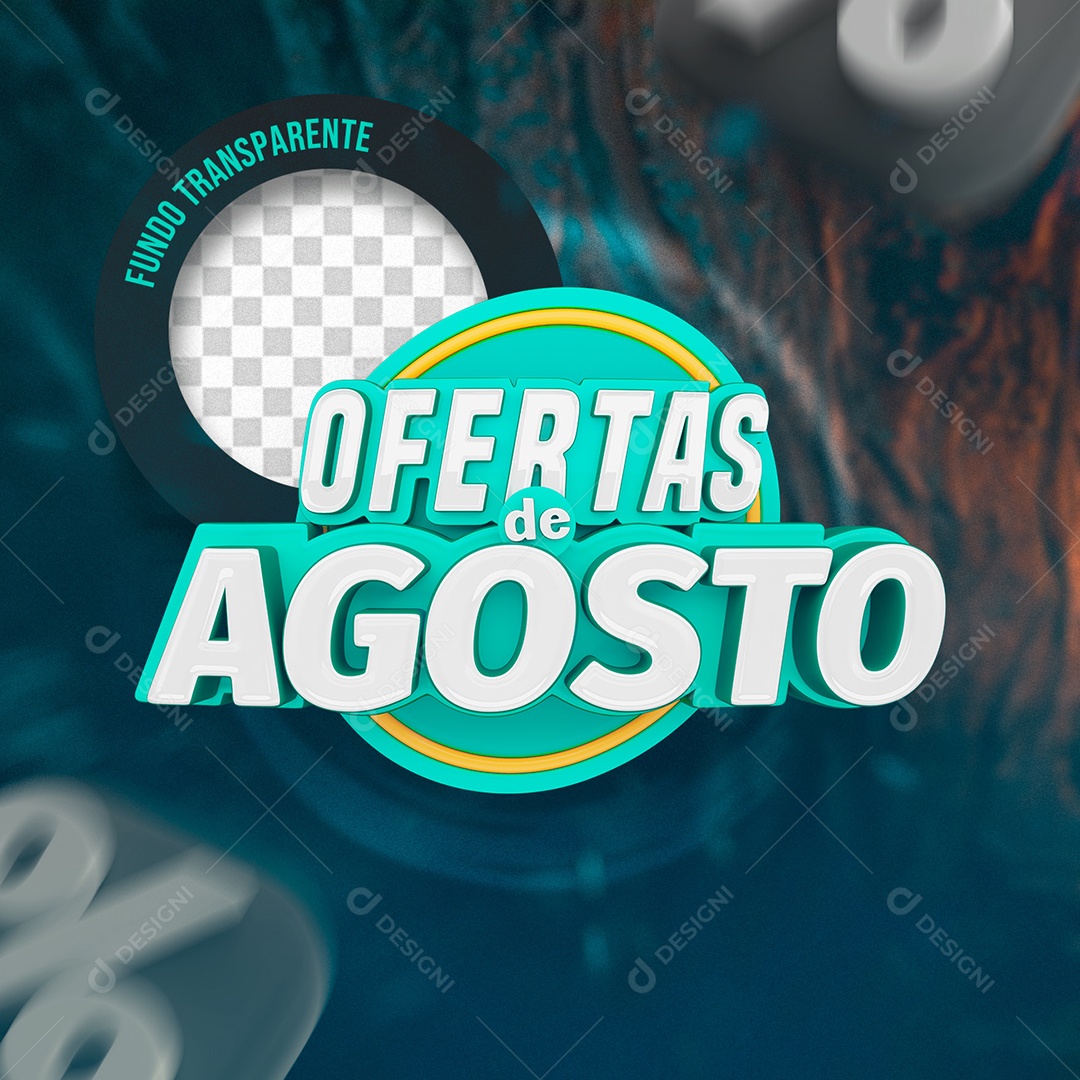 Ofertas de Agosto Selo 3D Azul para Composição PSD