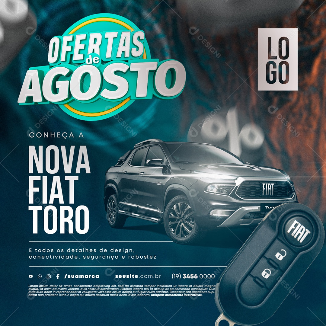 Concessionária Ofertas de Agosto Conheça a Nova Fiat Toro Social Media PSD Editável
