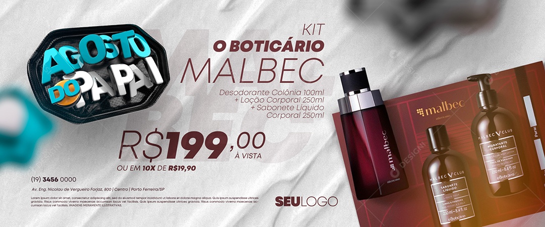Banner Perfumaria Agosto Do Papai Kit O Boticário Malbec Social Media PSD Editável