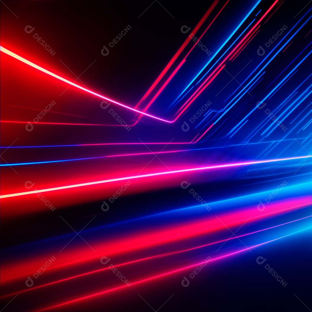 Papel de parede futurista estilo neon azul, vermelho e rosa brilhante.