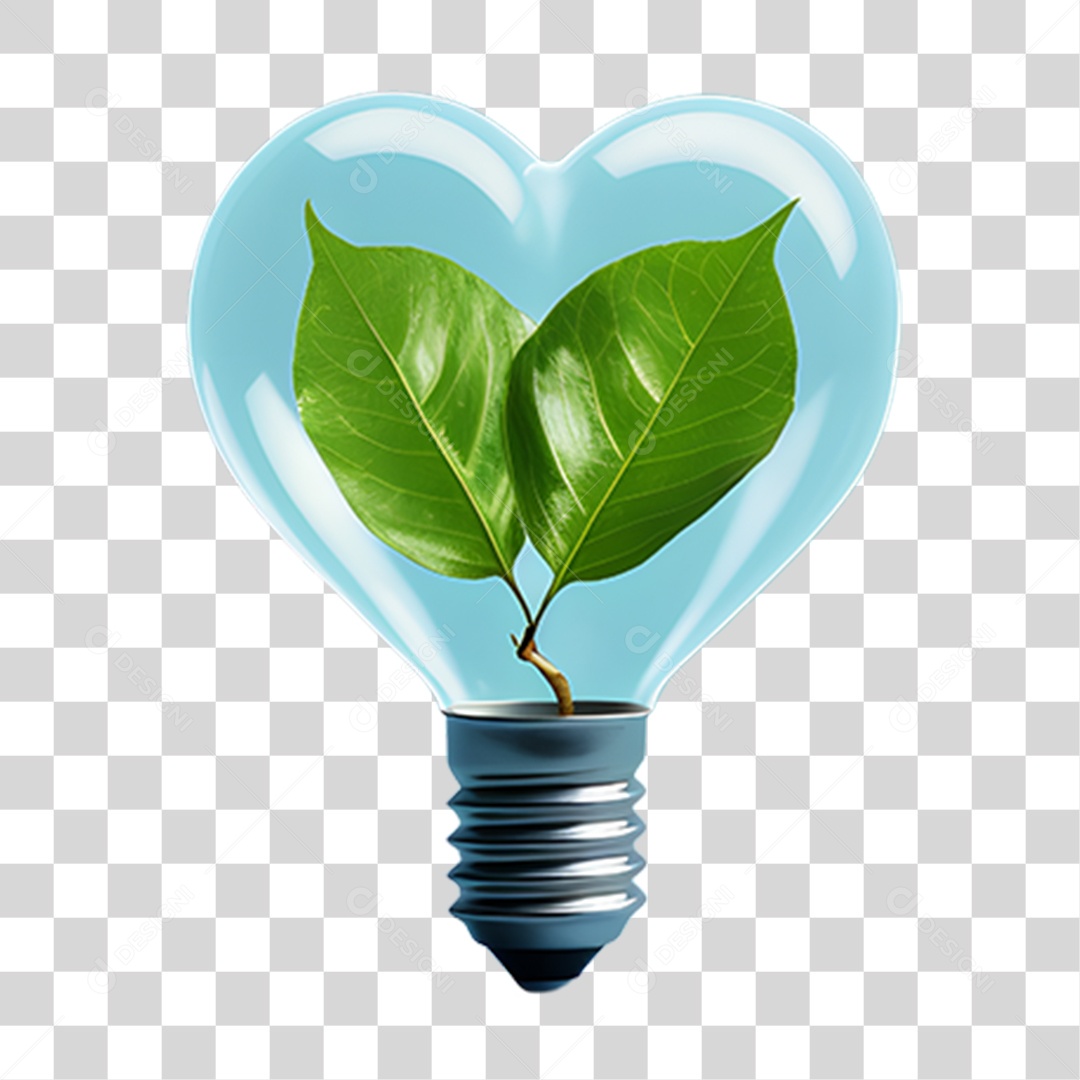 Objeto 3D Lâmpada com Planta Dentro para Composição PNG Transparente