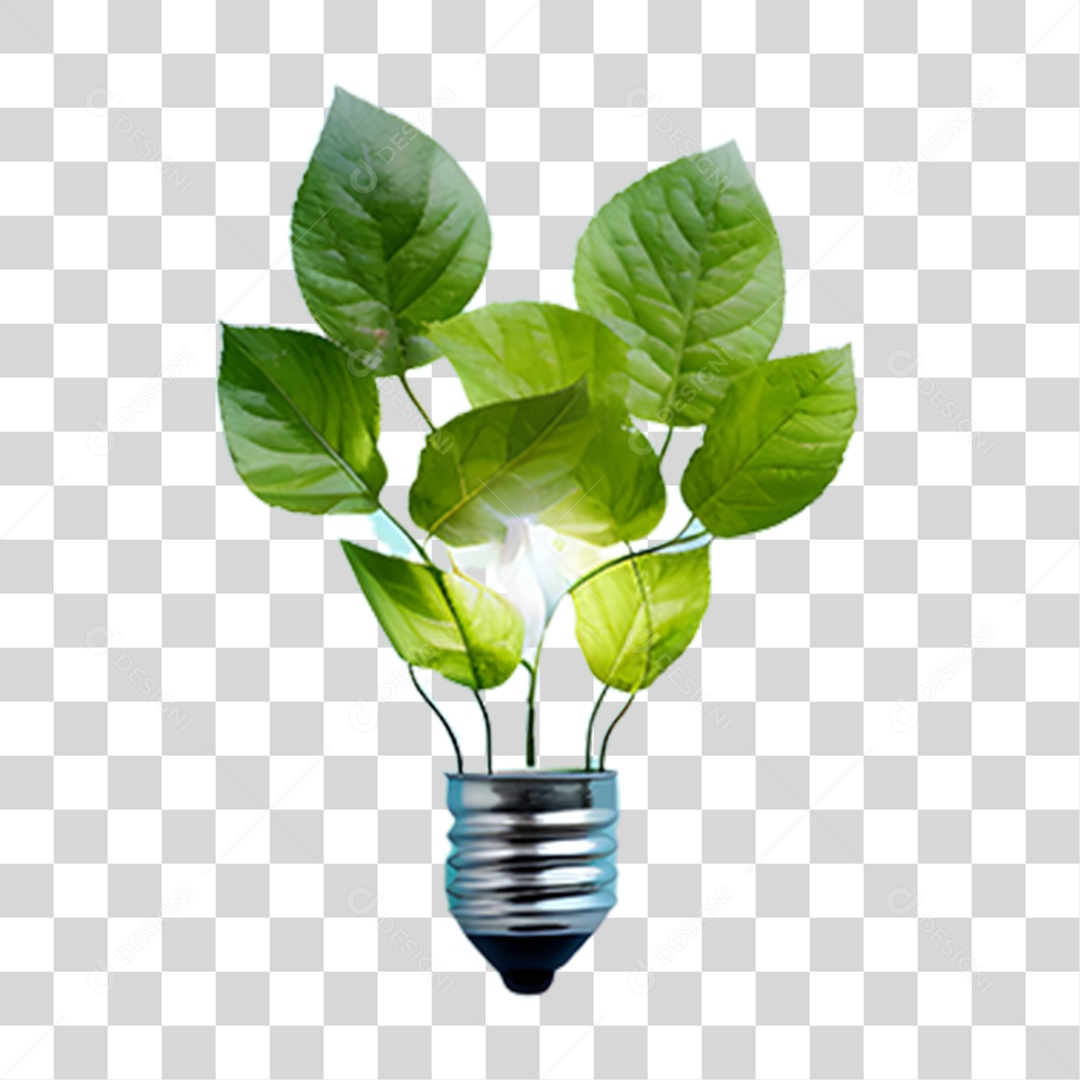 Objeto 3D Lâmpada com Planta Dentro para Composição PNG Transparente