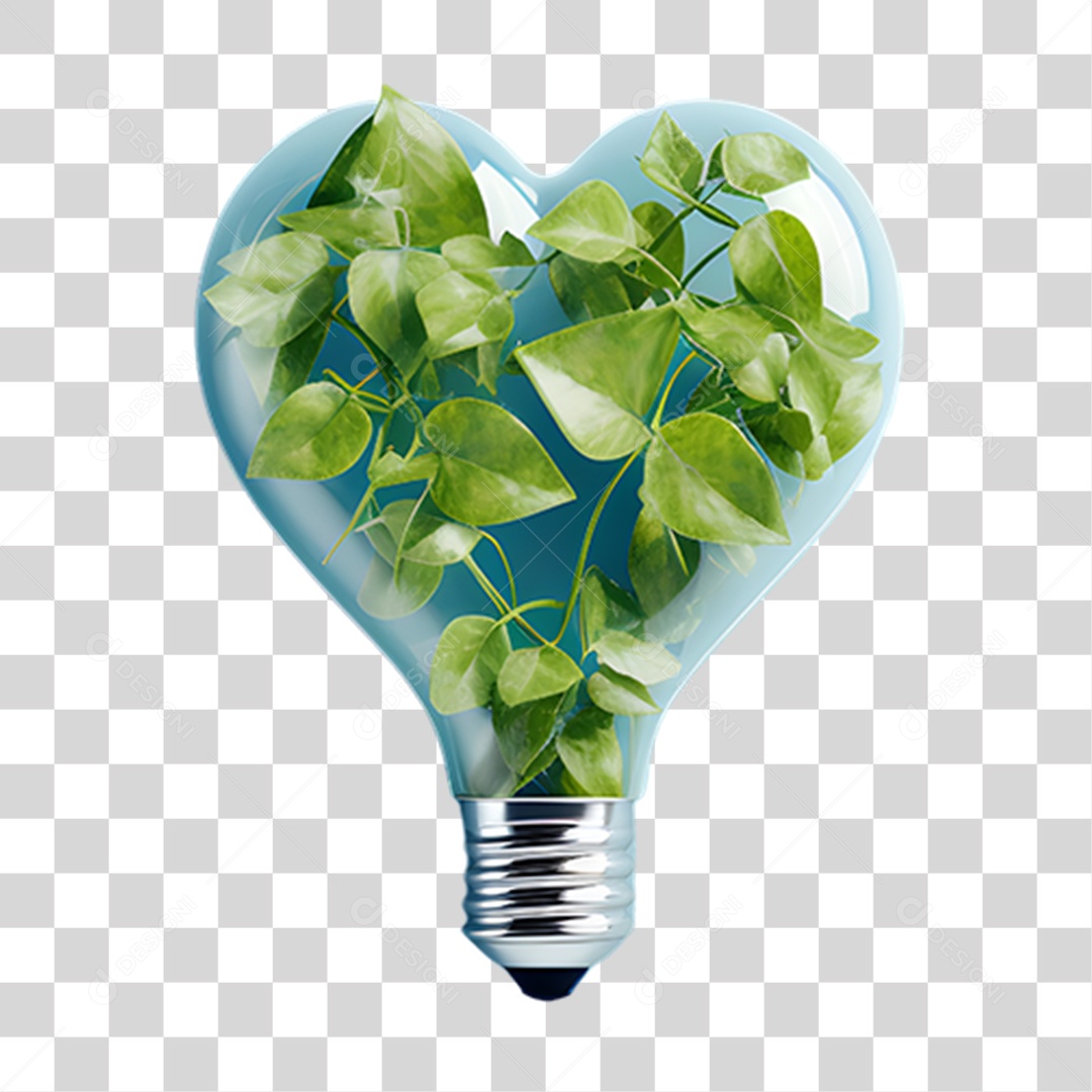 Objeto 3D Lâmpada com Planta Dentro para Composição PNG Transparente