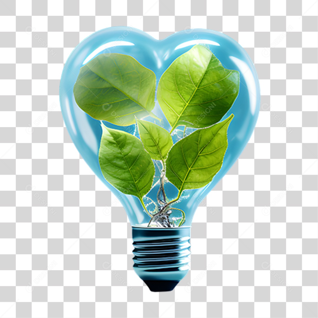 Objeto 3D Lâmpada com Planta Dentro para Composição PNG Transparente