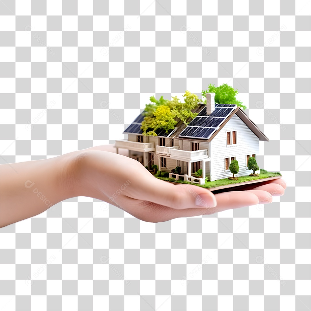 Objeto 3D Mão Segurando uma Casa para Composição PNG Transparente