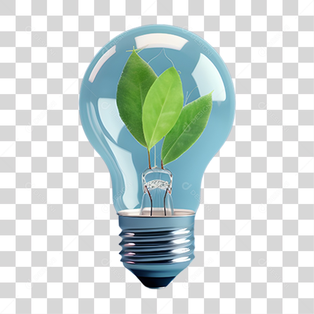 Objeto 3D Lâmpada com Planta Dentro para Composição PNG Transparente