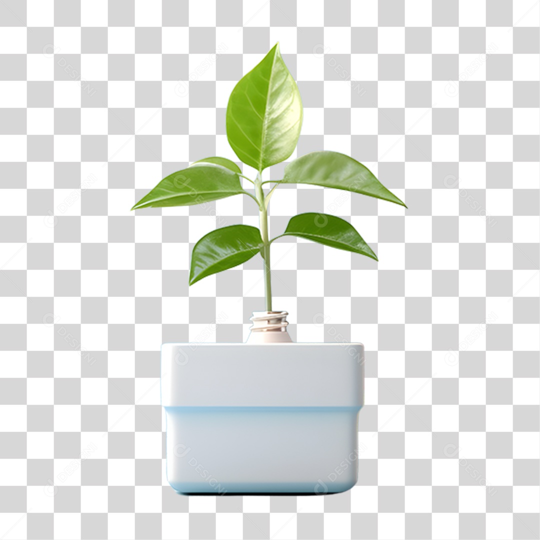 Objeto 3D Lâmpada com Planta Dentro para Composição PNG Transparente