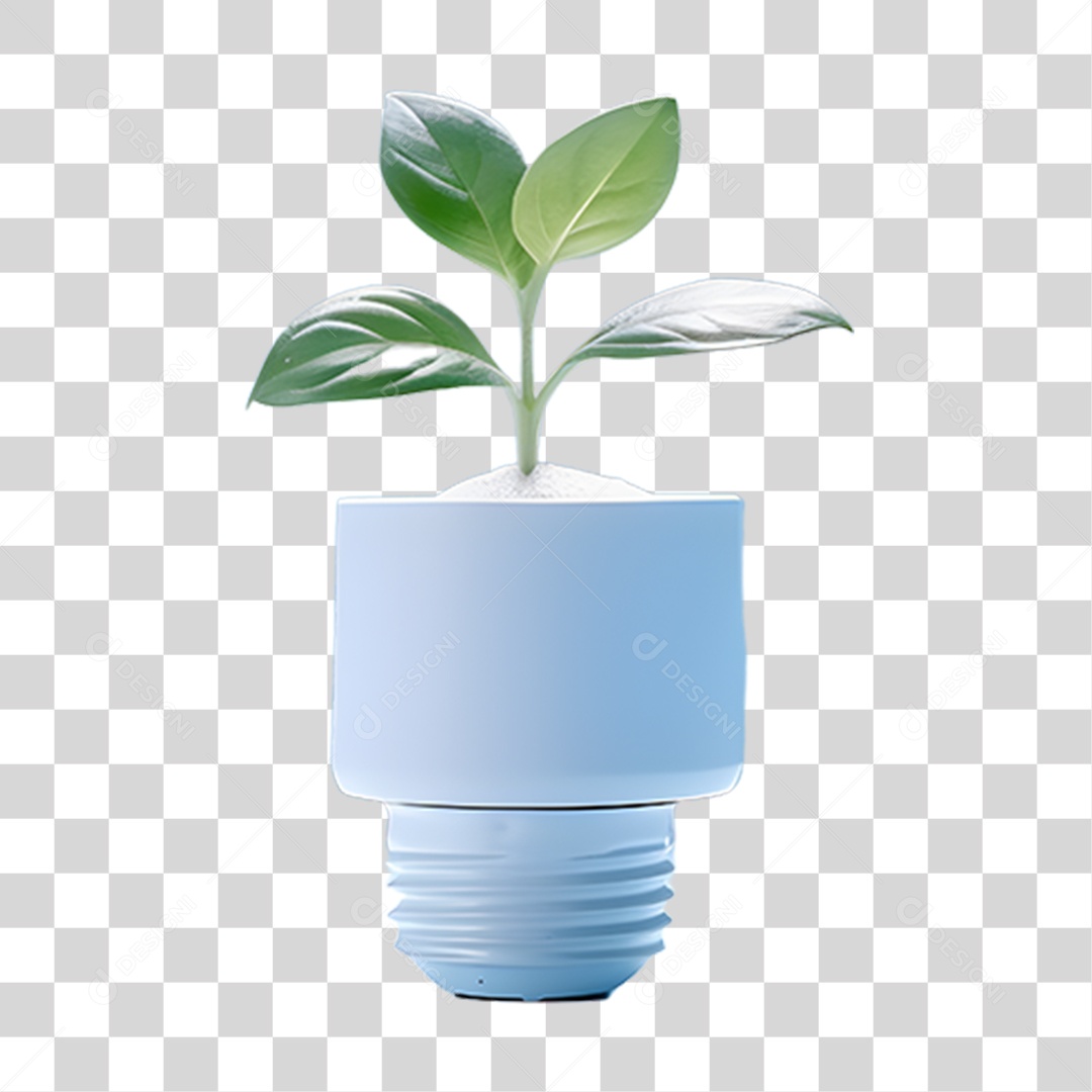 Objeto 3D Lâmpada com Planta Dentro para Composição PNG Transparente