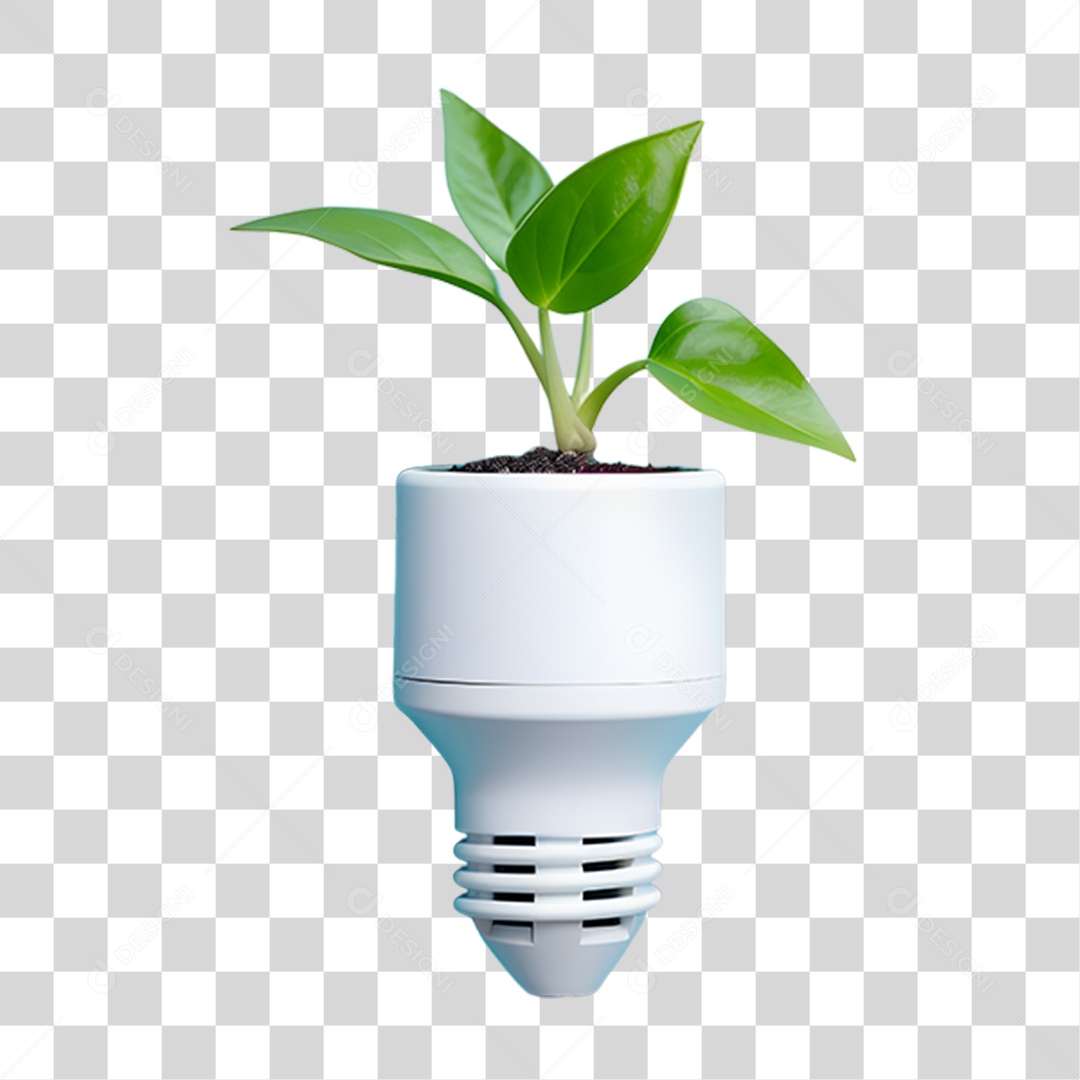 Objeto 3D Lâmpada com Planta Dentro para Composição PNG Transparente