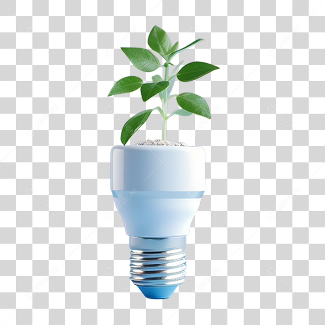 Objeto 3D Lâmpada com Planta Dentro para Composição PNG Transparente