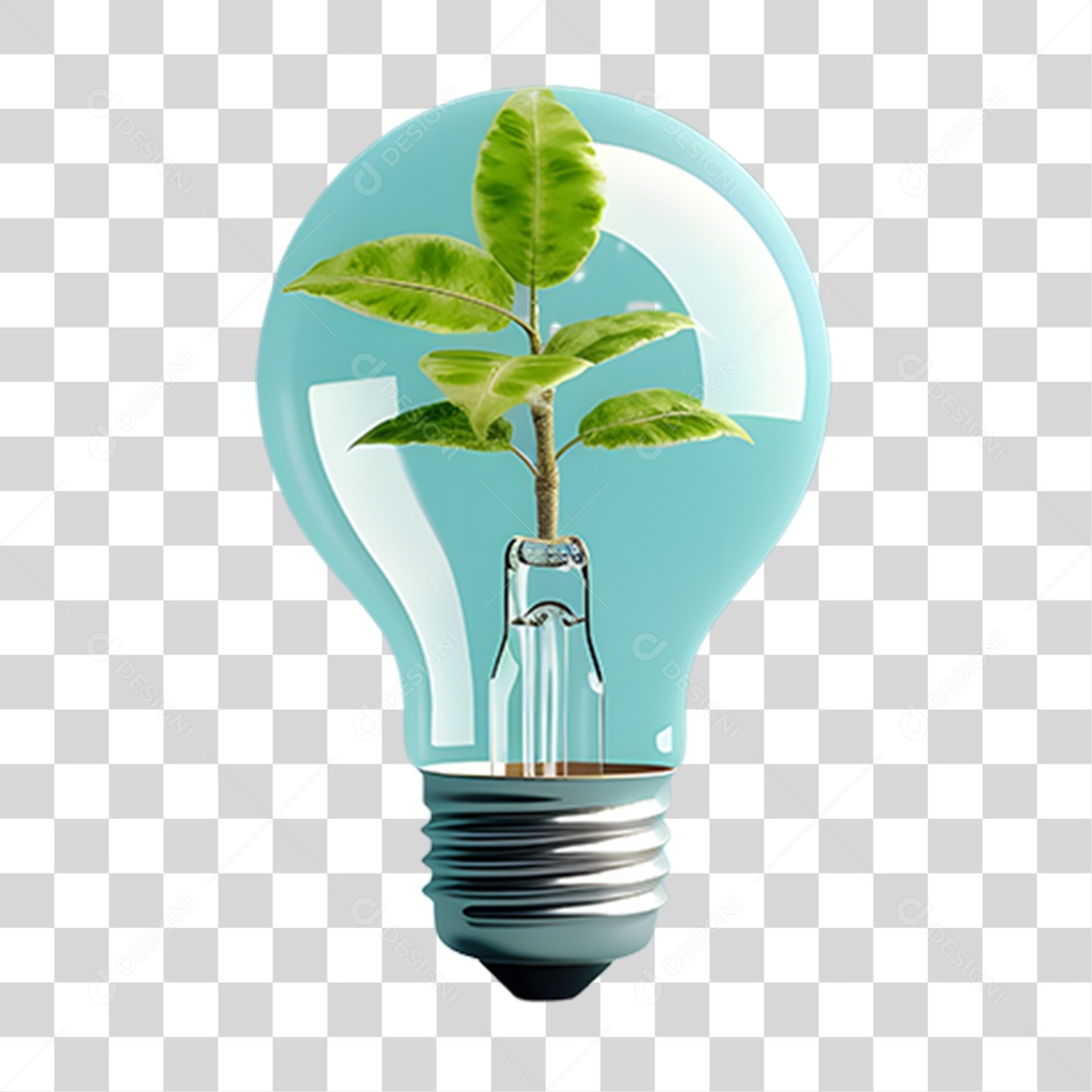 Objeto 3D Lâmpada com Planta Dentro para Composição PNG Transparente