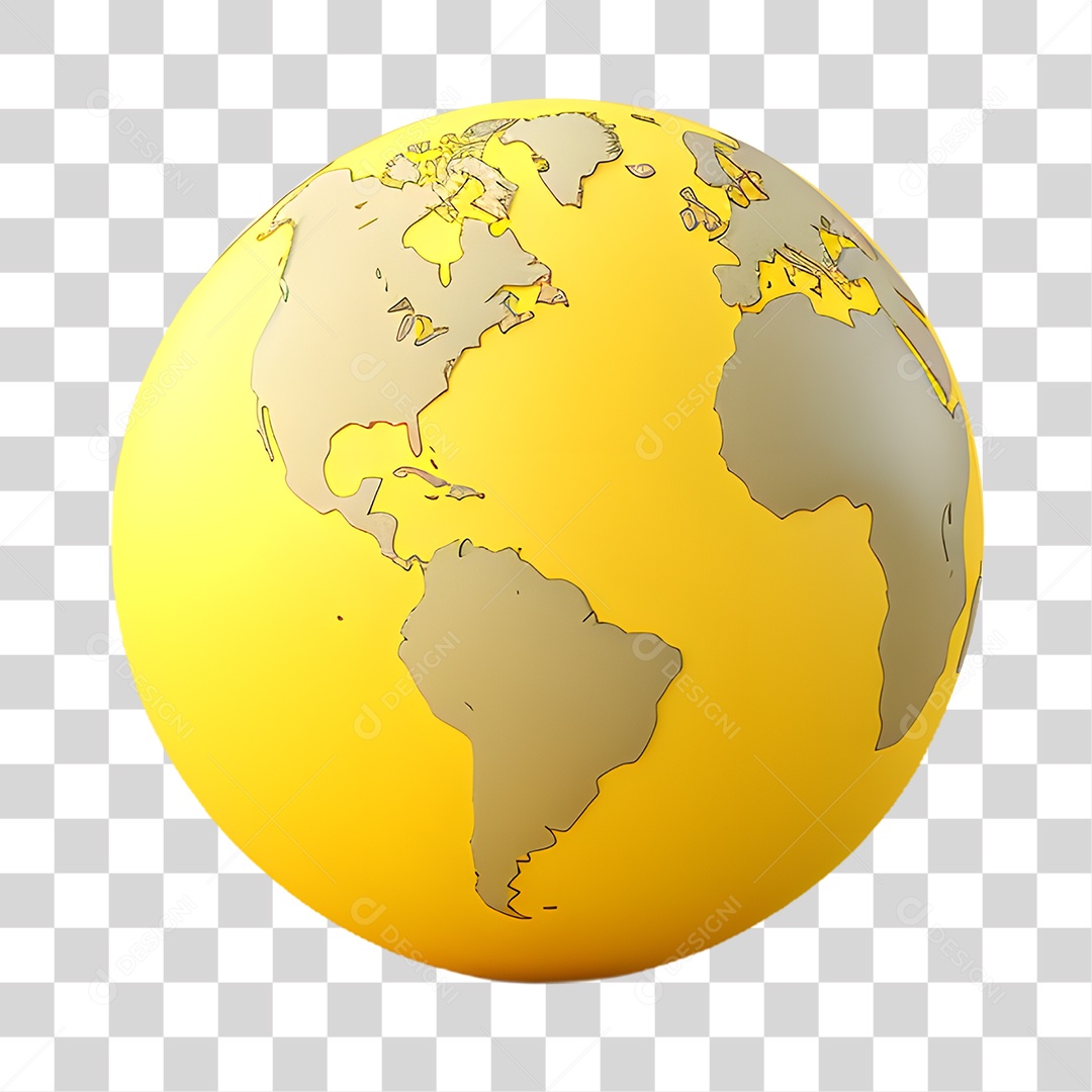 Objeto 3D Planeta Amarelo para Composição PNG Transparente