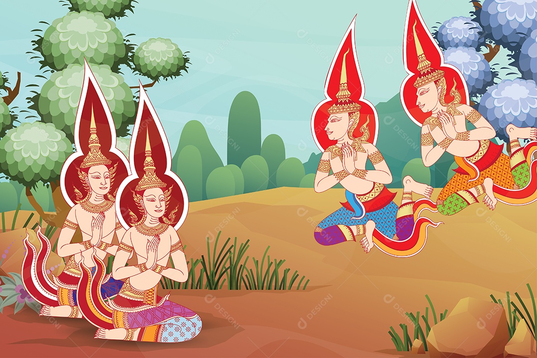 Arte Tailandesa de Estilo de Design Tradicional Vetor EPS