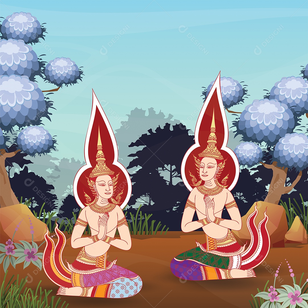 Arte Tailandesa de Estilo de Design Tradicional Vetor EPS