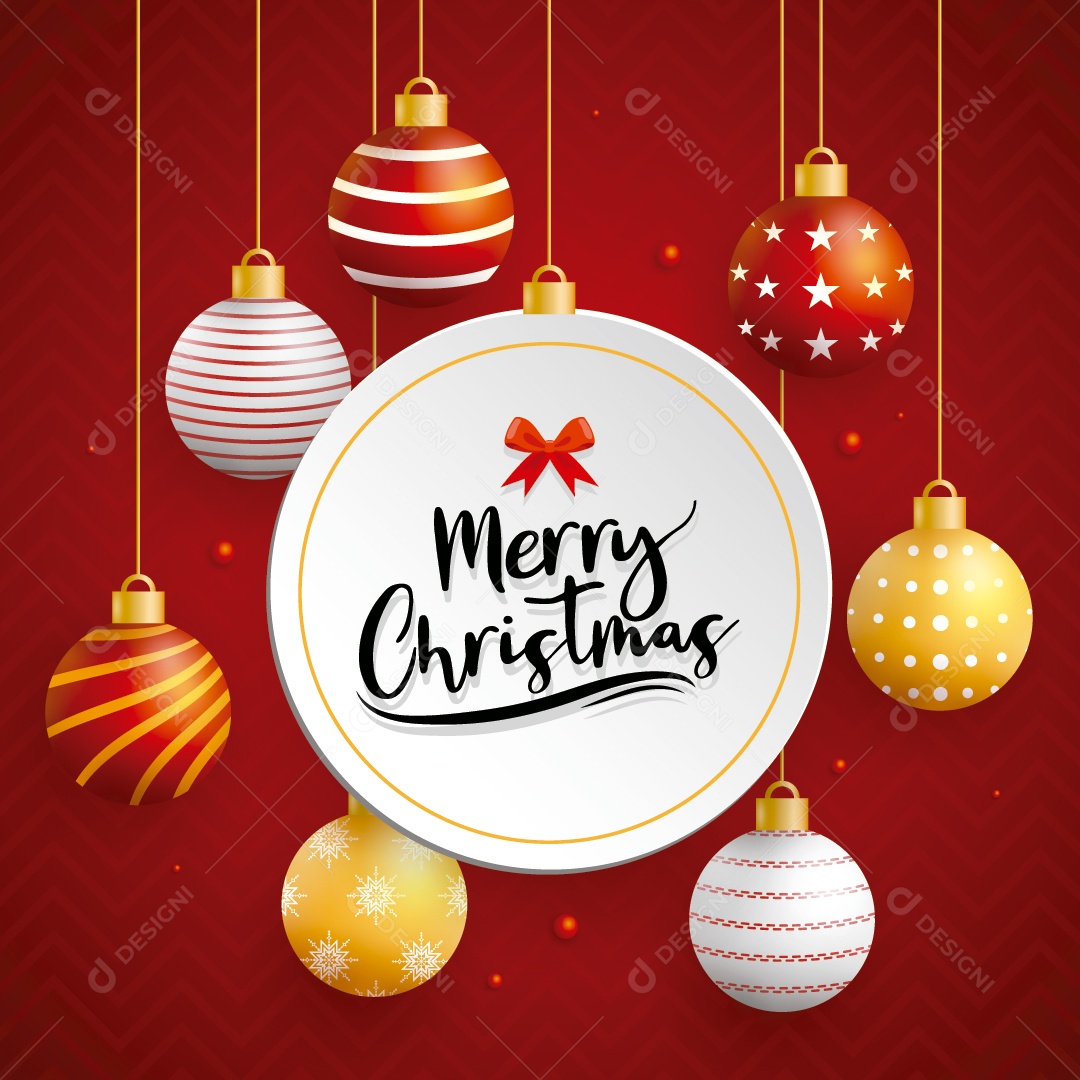 Cartão de Feliz Natal Com Bola Em Fundo Vermelho Vetor EPS