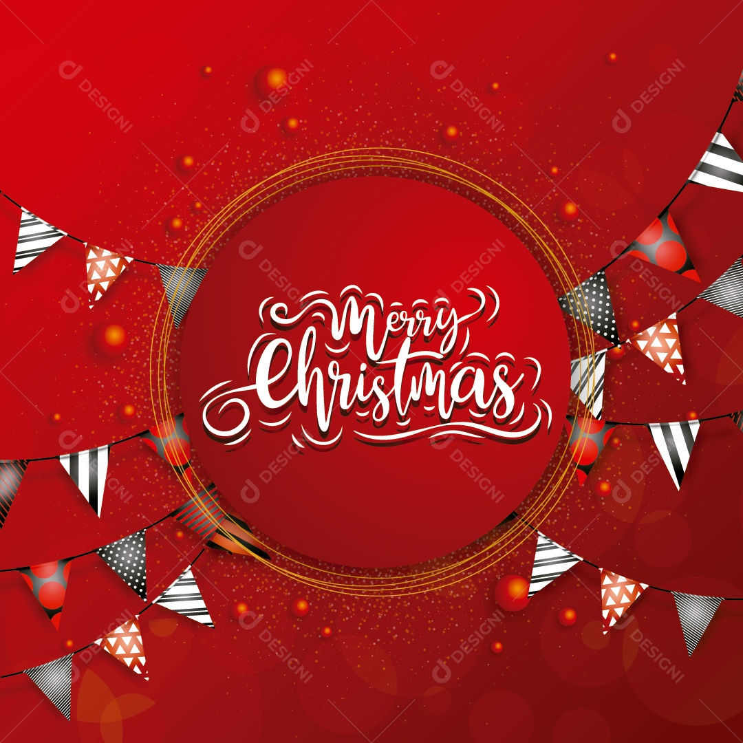 Feliz Natal Em Um Círculo Com Uma Fita Triangular Multicolorida Vetor EPS