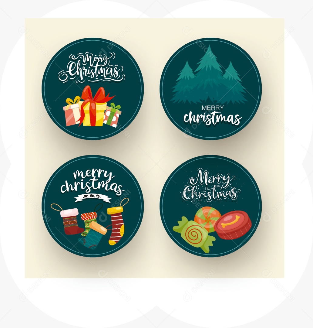 Círculo de Crachá de Feliz Natal Com Caixa de Presente Vetor EPS