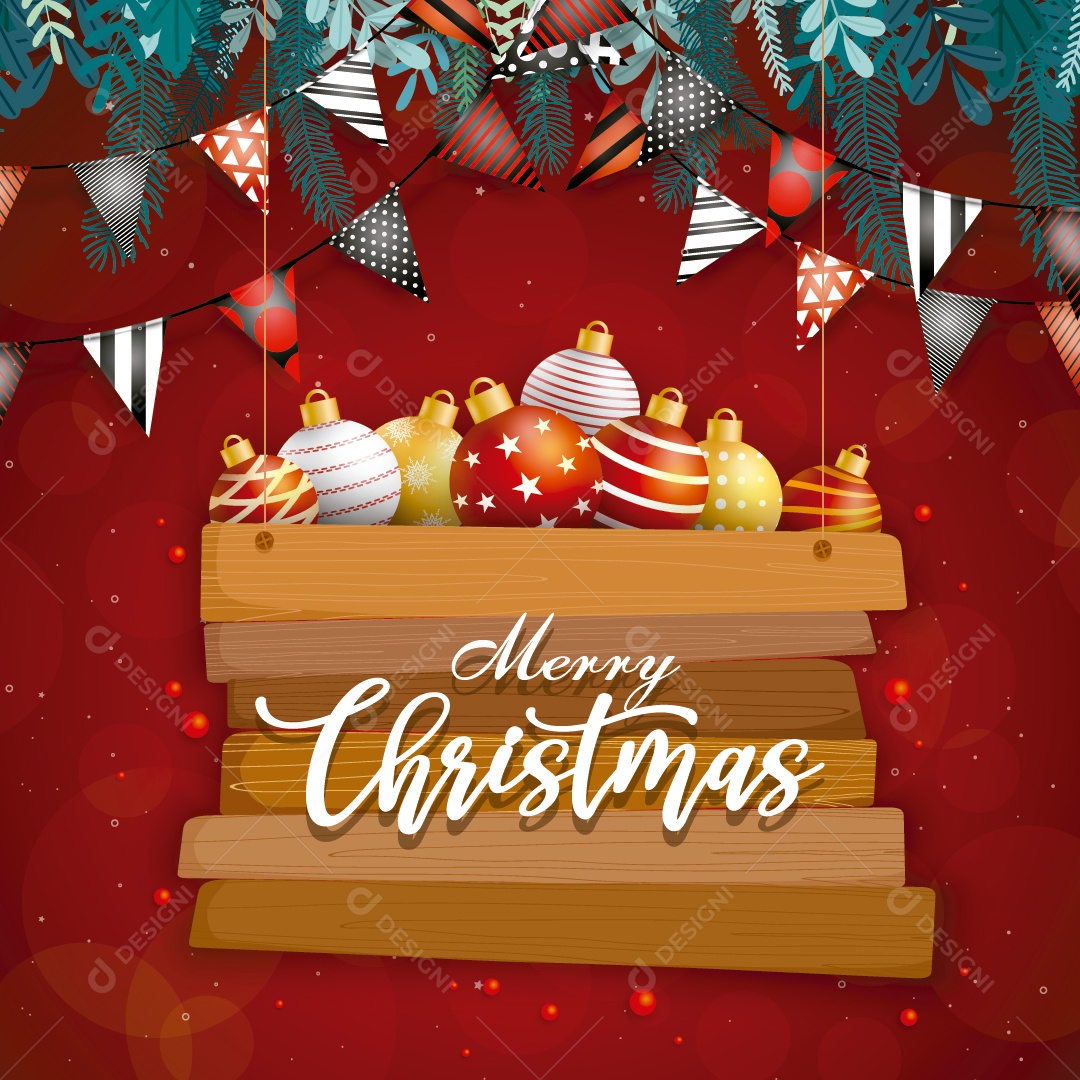 Cartão de Feliz Natal Com Bola Em Fundo Vermelho Vetor EPS