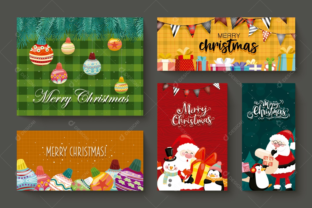 Conjunto de Design de Cartão Com Ícones de Feliz Natal Vetor EPS