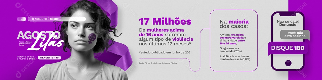 Social Media Carrossel Agosto Lilás Disque 180 PSD Editável