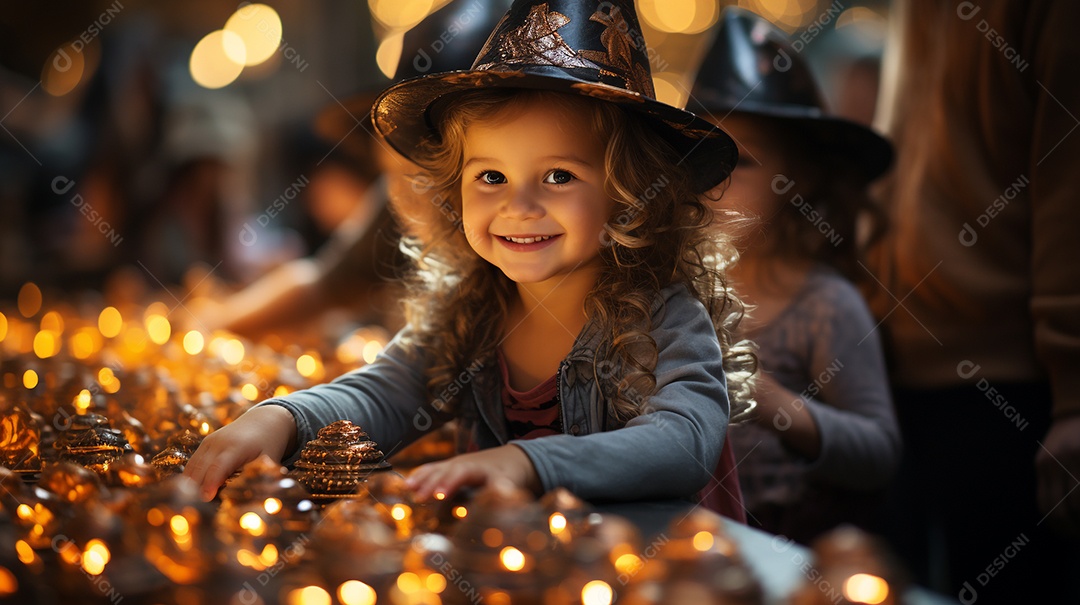 Crianças no cenário tradicional de festa de halloween.