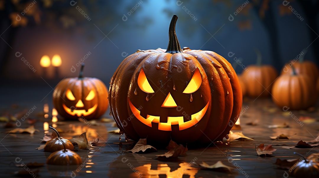 Cenário de festa de halloween tradicional. Papel de parede de Halloween com abóbora malvada.