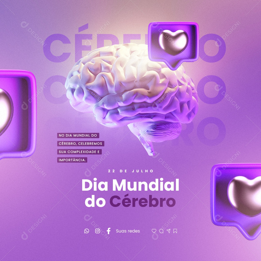 Dia Mundial do Cérebro 22 De Julho Social Media PSD Editável