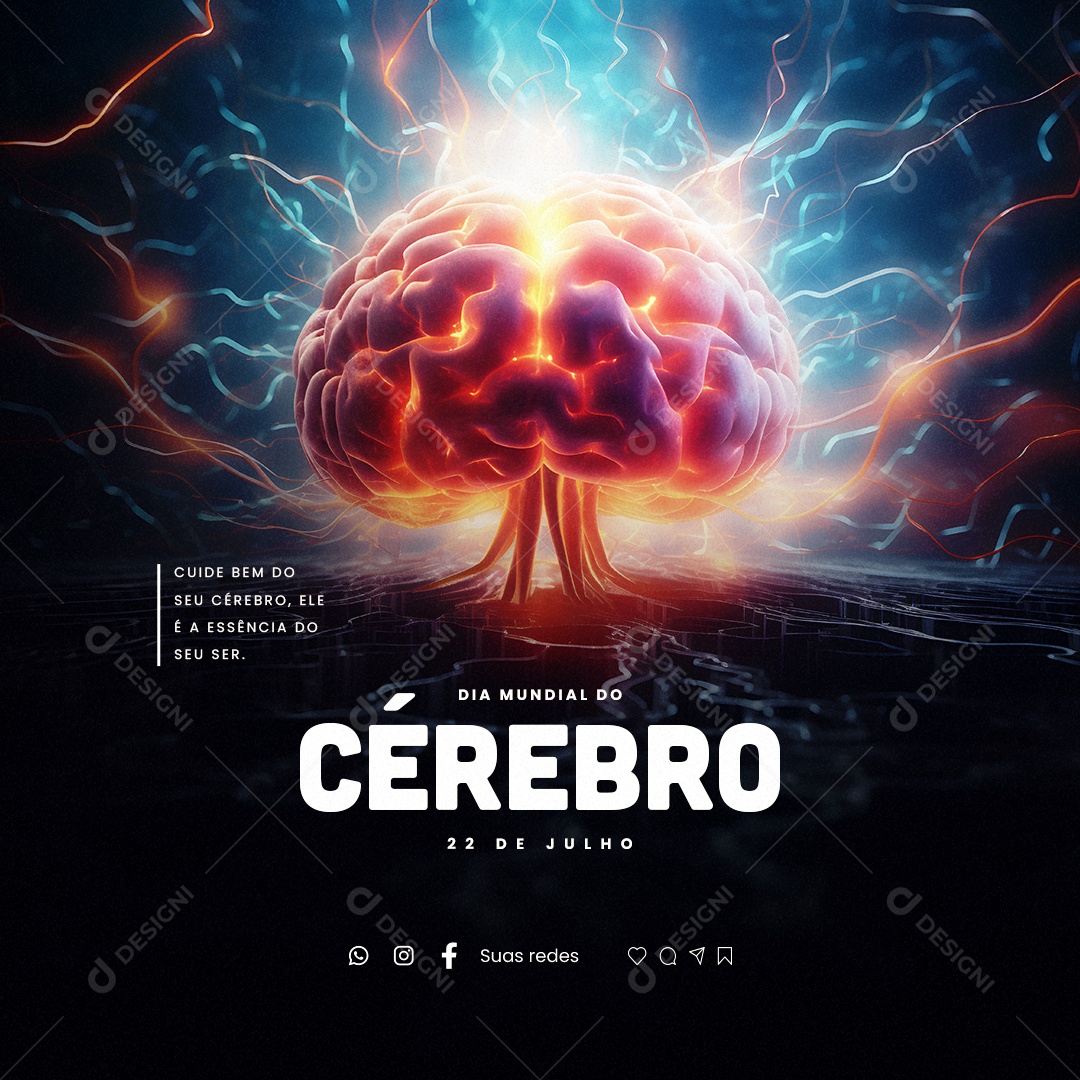 Dia Mundial do Cérebro Cuide Bem Social Media PSD Editável