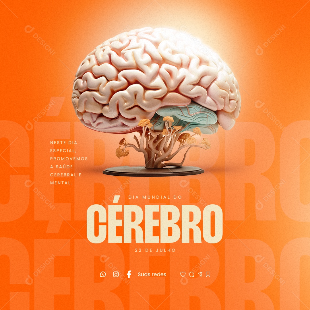 Dia Mundial do Cérebro 22 de Julho Social Media PSD Editável