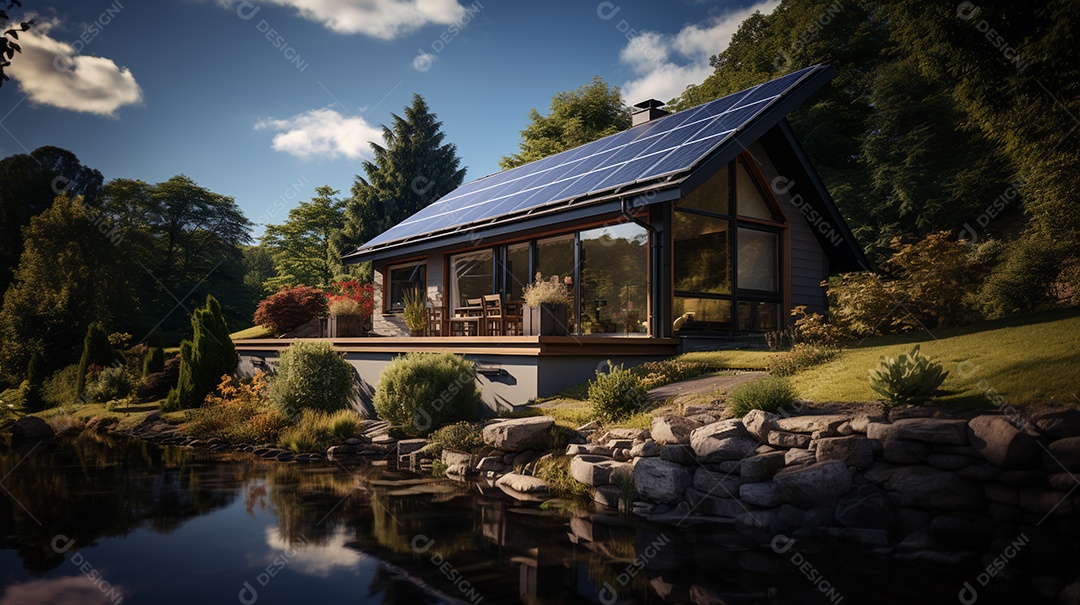 Fazenda fotovoltaica. Energia renovável da luz solar. Conjunto de painéis fotovoltaicos.
