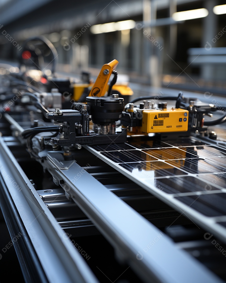 Fabricação de placas de energia fotovoltaica. Energia renovável da luz solar. Conjunto de painéis fotovoltaicos.