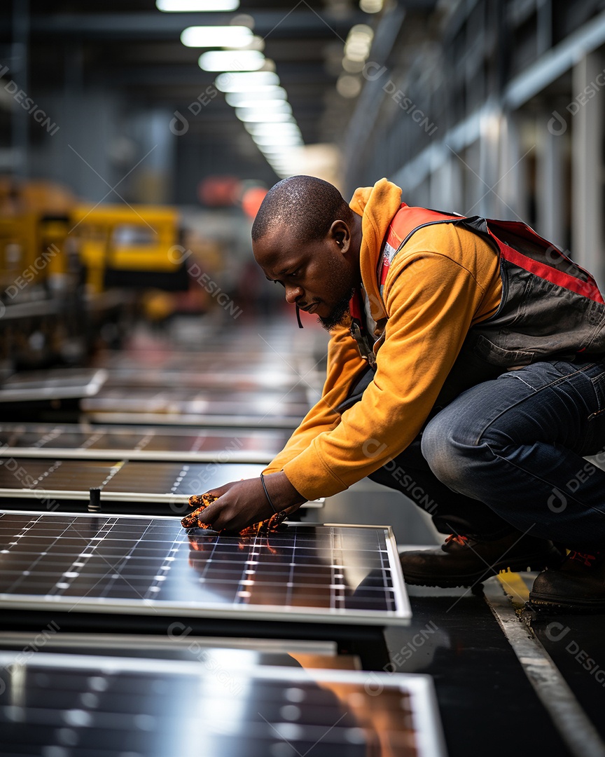 Fabricação de placas de energia fotovoltaica. Energia renovável da luz solar. Conjunto de painéis fotovoltaicos.