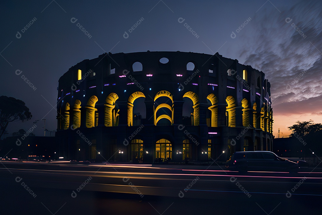 Imagem realista de estádio futurista.