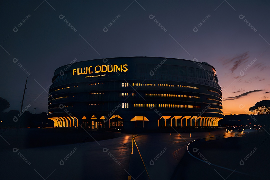 Imagem realista de estádio futurista.