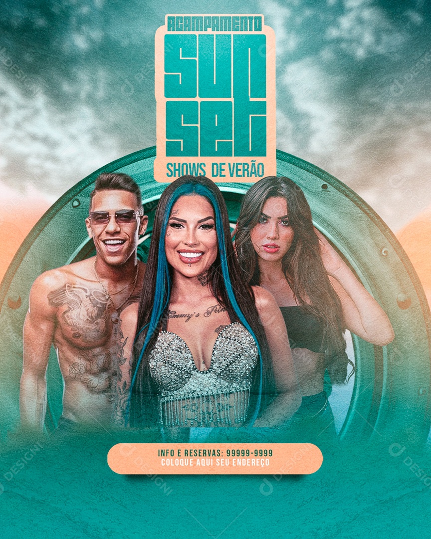 Social Media Flyer Feed Acampamento Sunset Shows De Verão PSD Editável