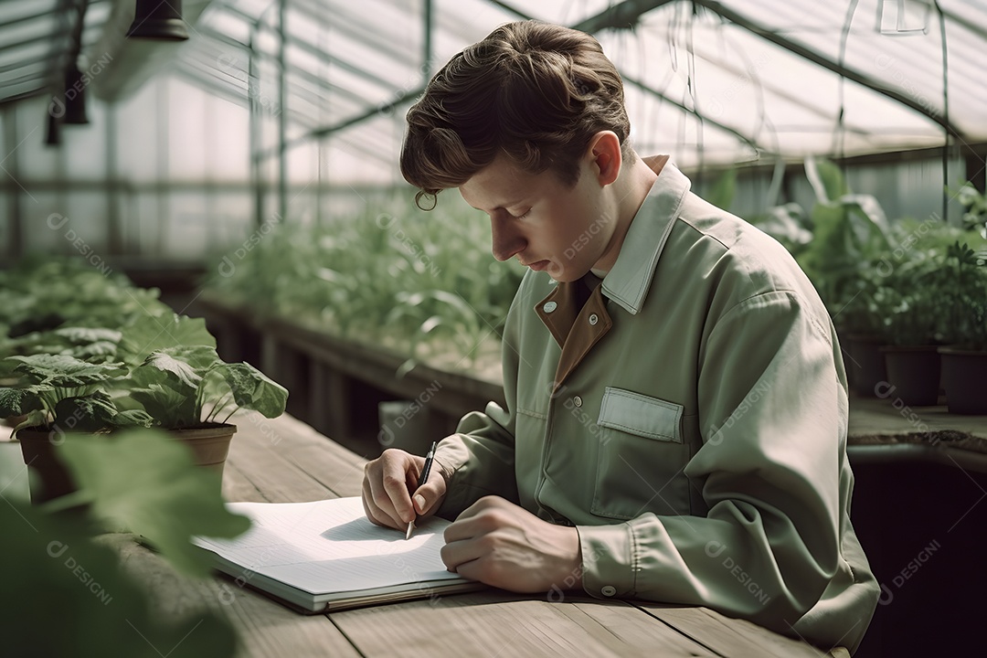 Homem gestor ambiental cuidando de plantas