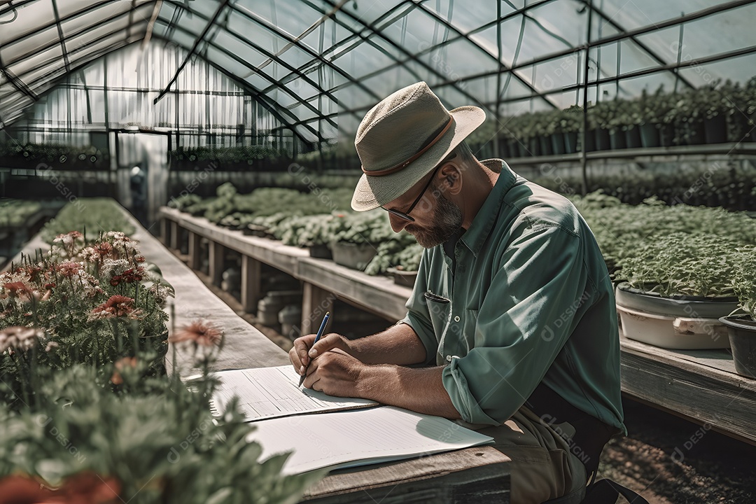 Homem gestor ambiental cuidando de plantas