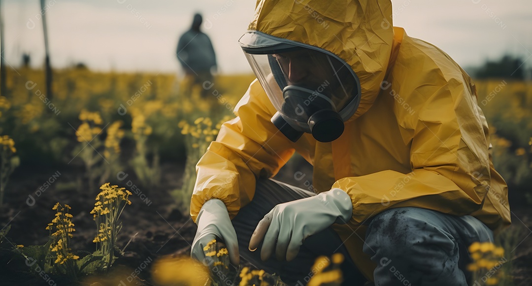 Homem gestor ambiental cuidando de plantas