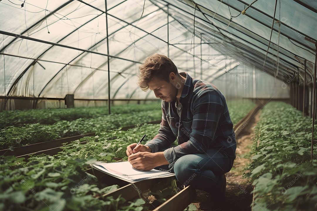 Homem gestor ambiental cuidando de plantas