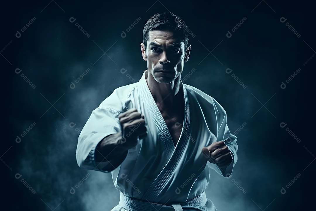 Homem com roupa de karatê