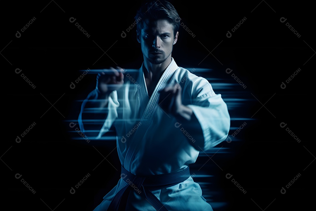 Homem com roupa de karatê