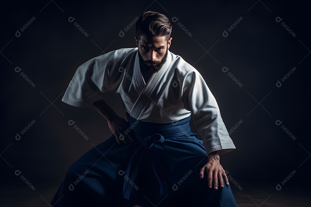 Homem com roupa de karatê