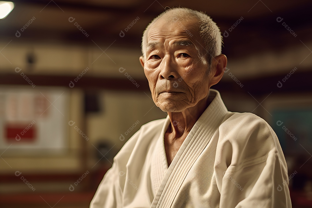 Homem idoso com roupa de karatê