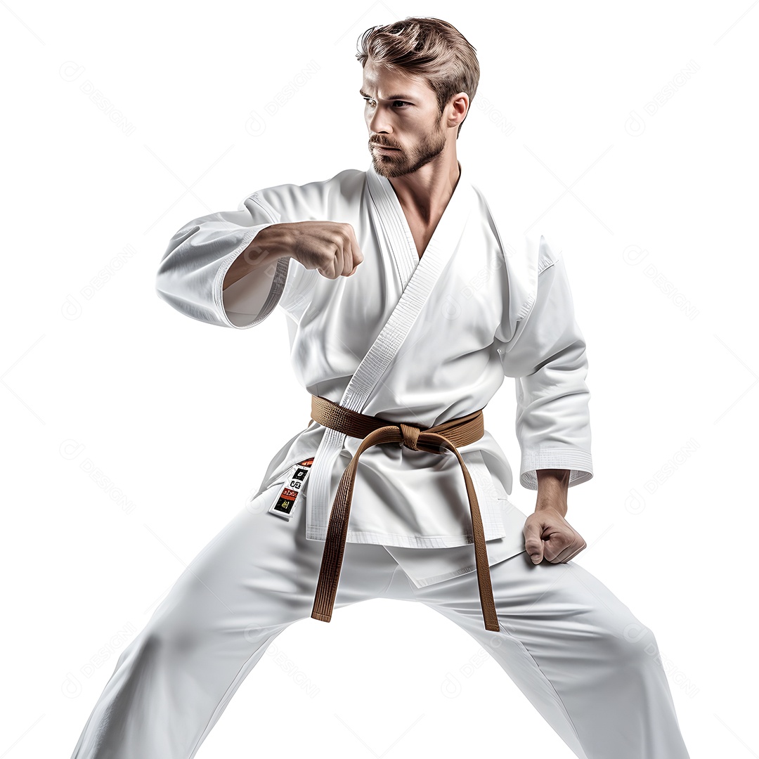 Homem com roupa de karatê