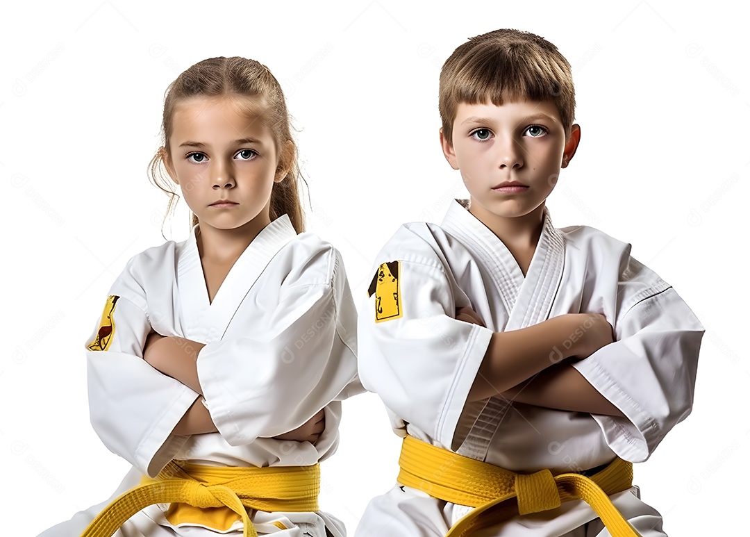 Crianças com roupa de karatê