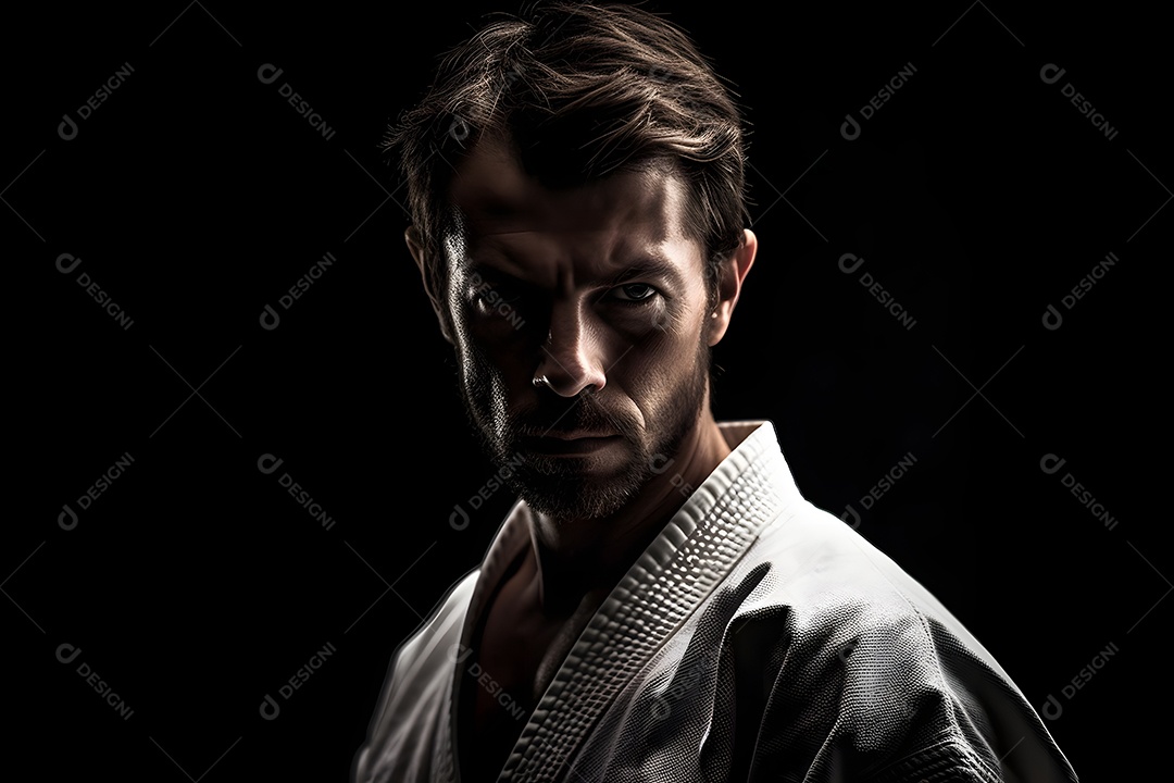 Homem com roupa de karatê