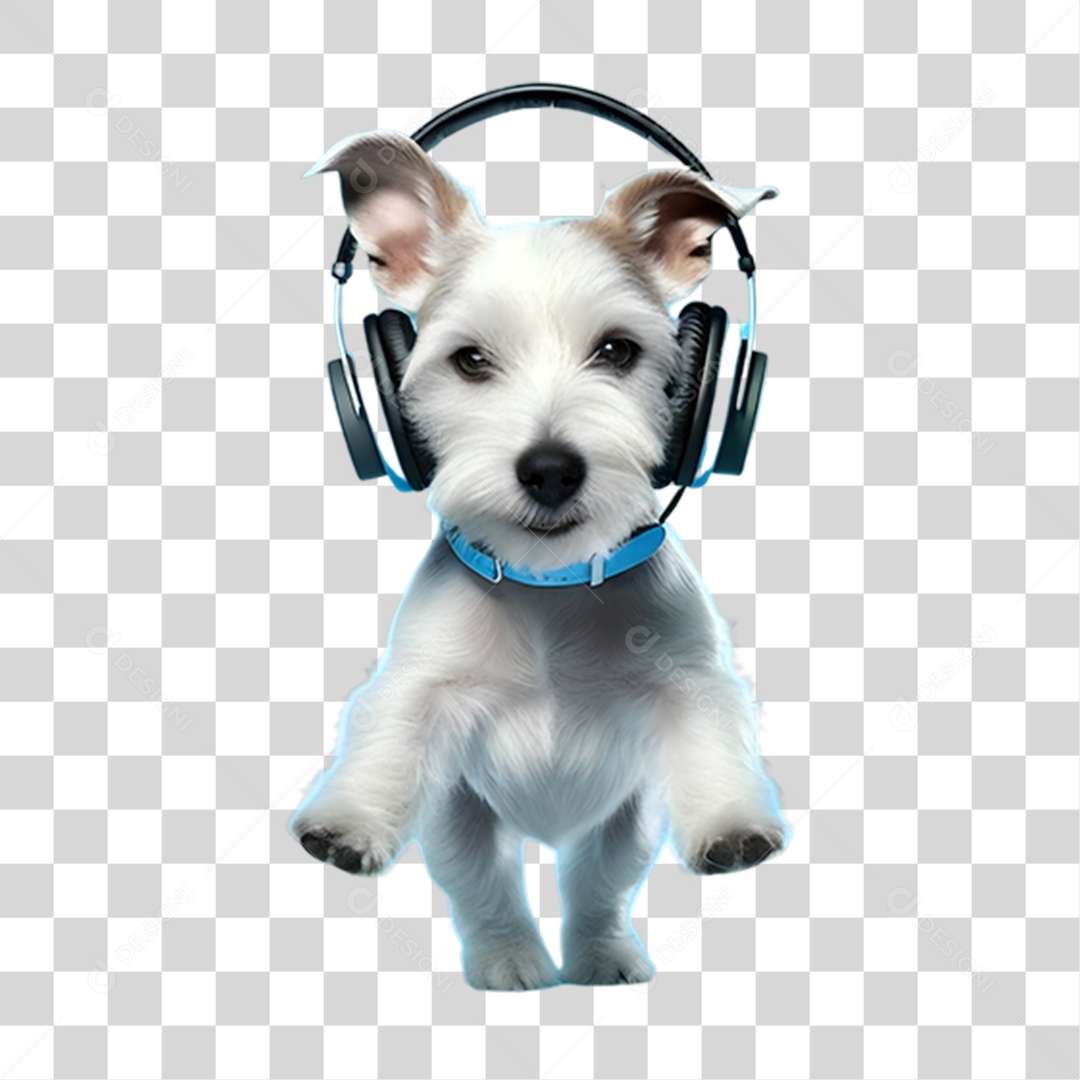 Cachorro com Fone de Ouvido PNG Transparente