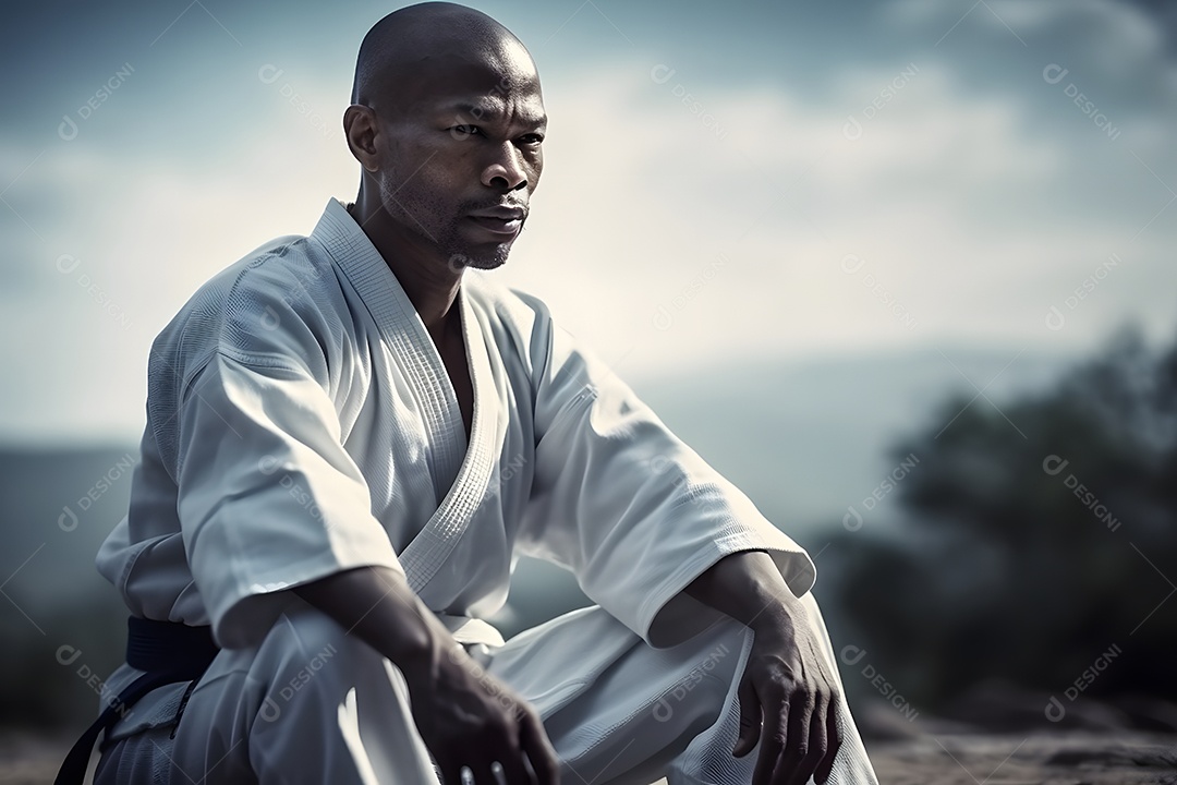 Homem com roupa de karatê