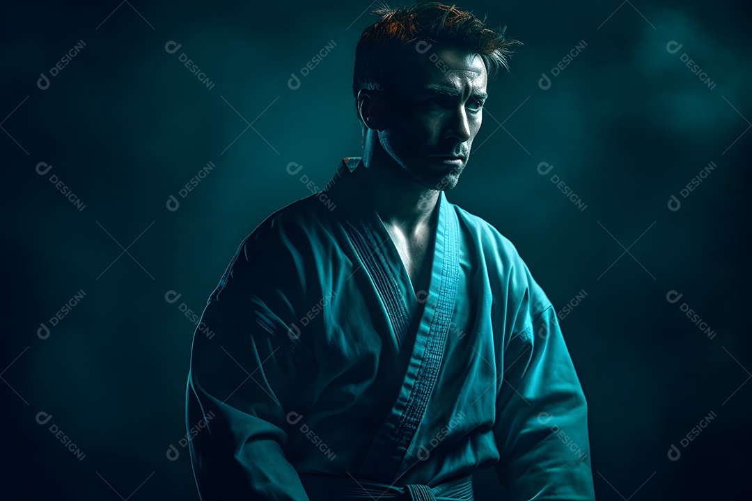 Homem com roupa de karatê