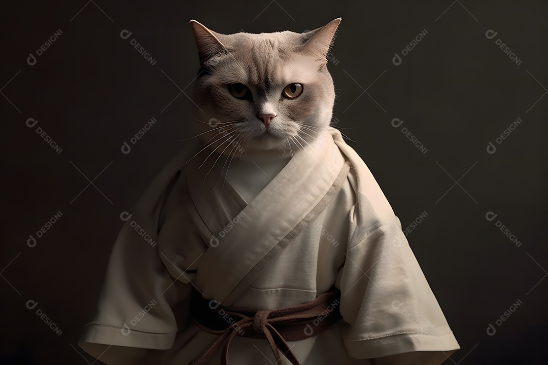 Gato com roupa de karatê